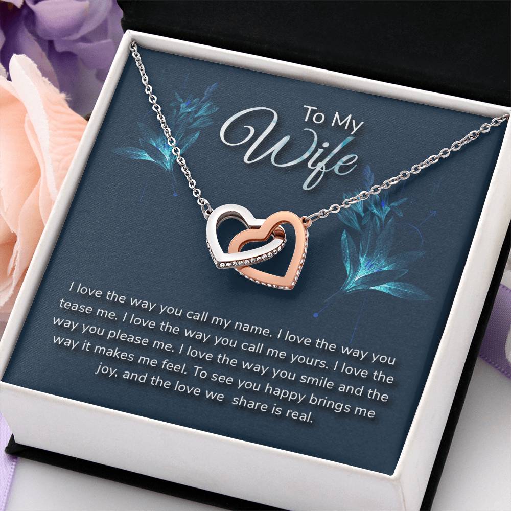 To My Wife Necklace - Romantic Everyday Jewelry Gift from Husband for Birthday, Valentine’s Day & Just Because - Interlocking Hearts Necklace