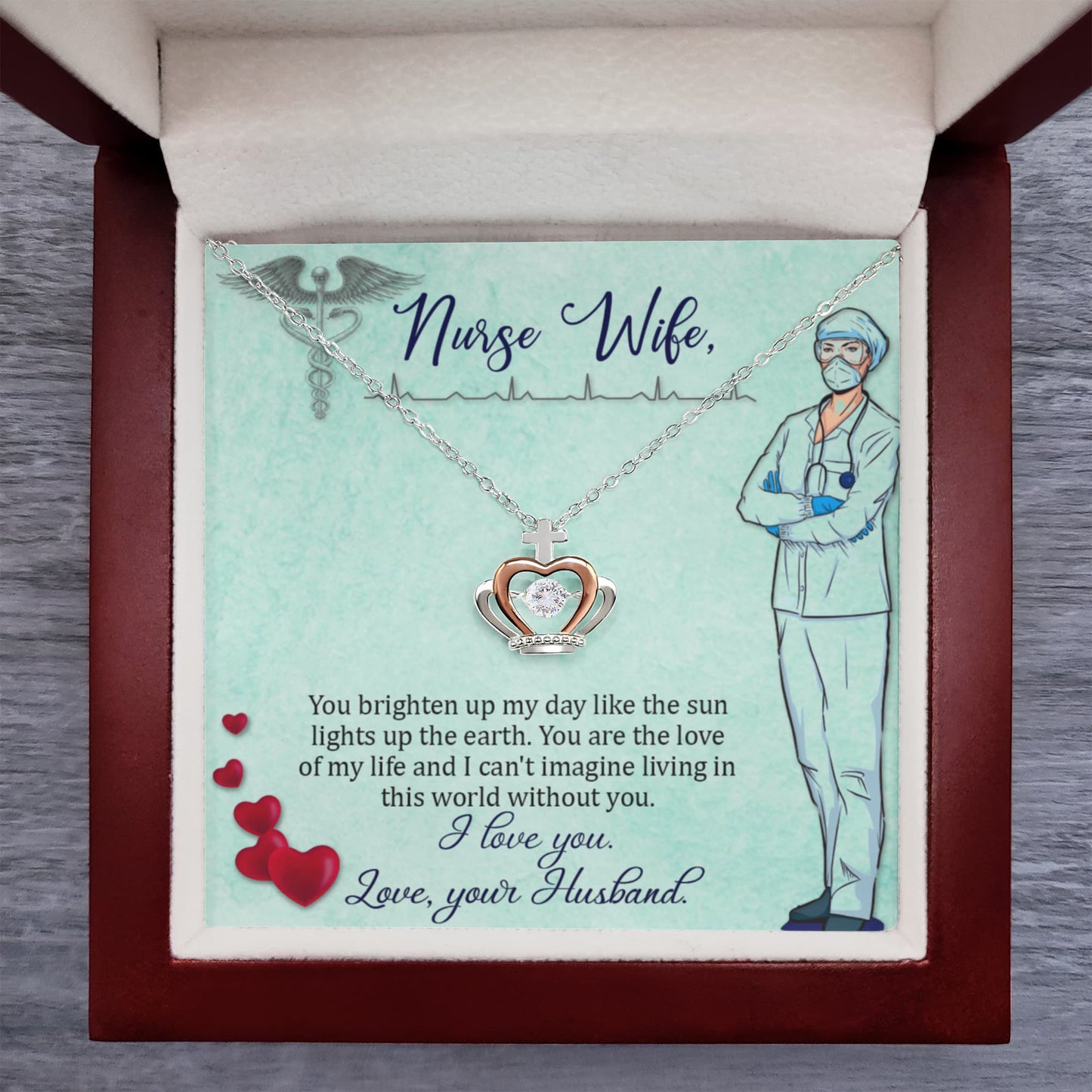To My Nurse Wife Necklace - Sweet Romantic Jewelry for Wife - Crown Pendant Necklace