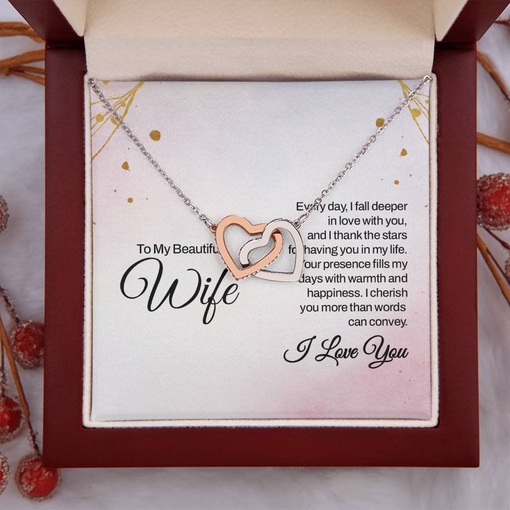 To My Wife Necklace - Heartwarming Gift from Husband for Birthday, Anniversary & Valentine’s Day - Interlocking Hearts Necklace