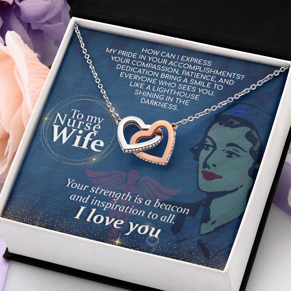 To My Nurse Wife Necklace - Romantic Keepsake Jewelry Gift from Husband for Special Days & Valentine’s Love - Interlocking Hearts Necklace