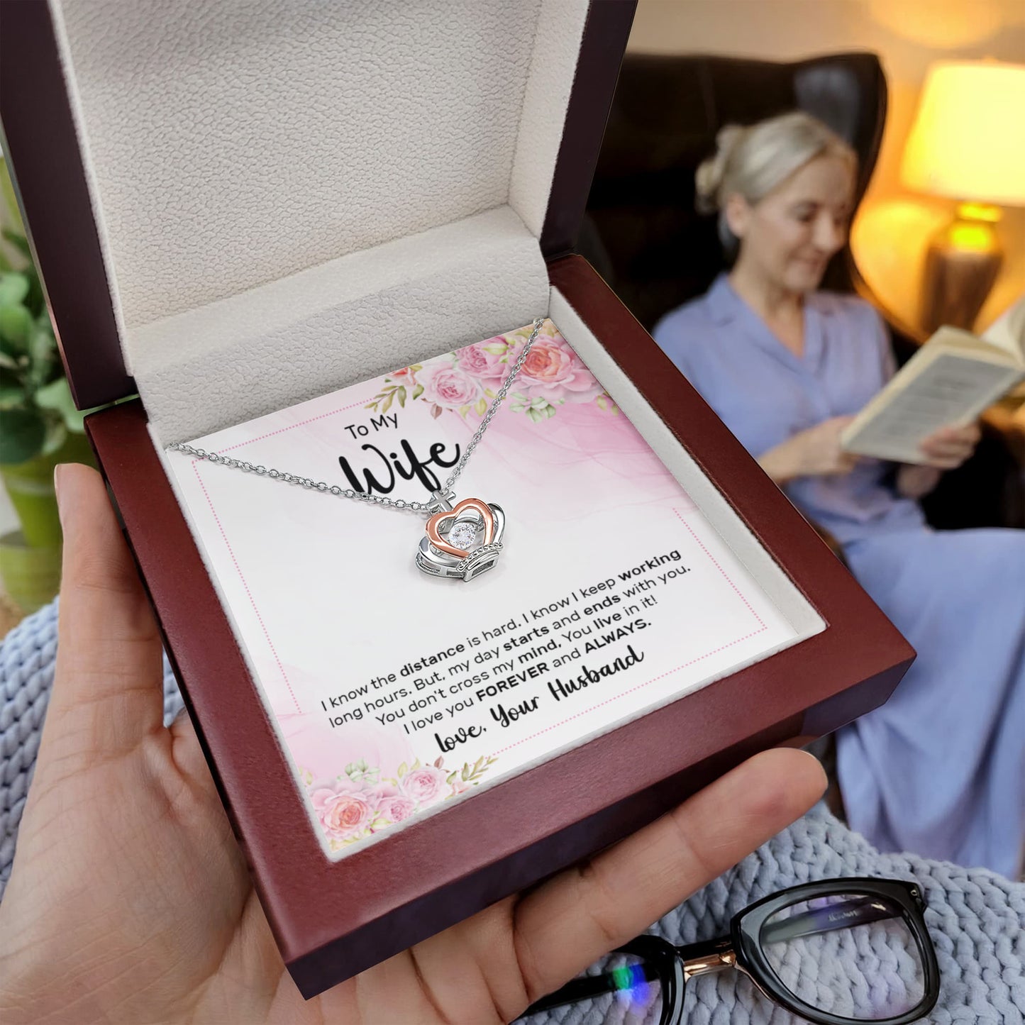 To My Wife - I know the distance is hard - Crown Pendant Necklace from Husband