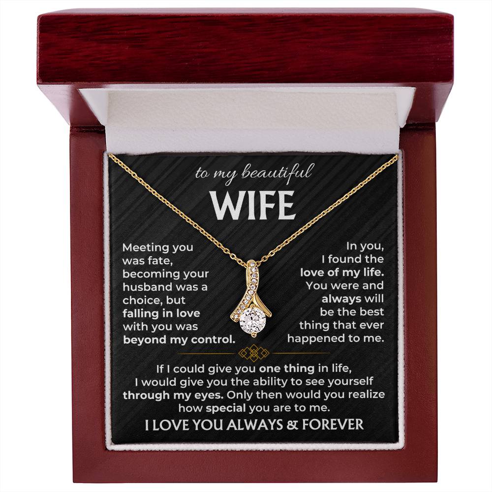 To My Beautiful Wife Necklace - Touching Romantic Gift for Wife from Husband for Christmas, Anniversary & Valentine’s Day - Alluring Beauty Necklace