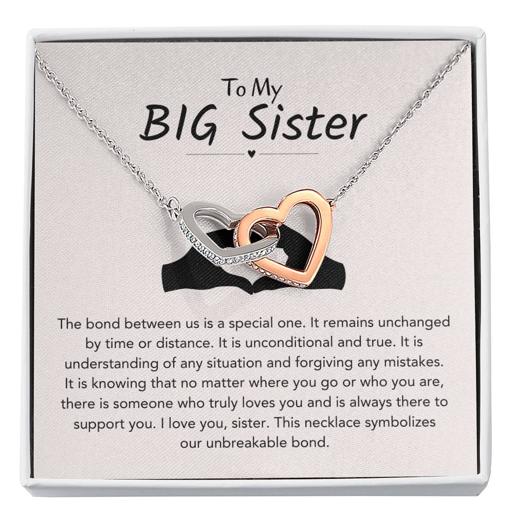 To My Big Sister Necklace - The bond between us is a special one - Gift for Big Sister - Interlocking Hearts Necklace