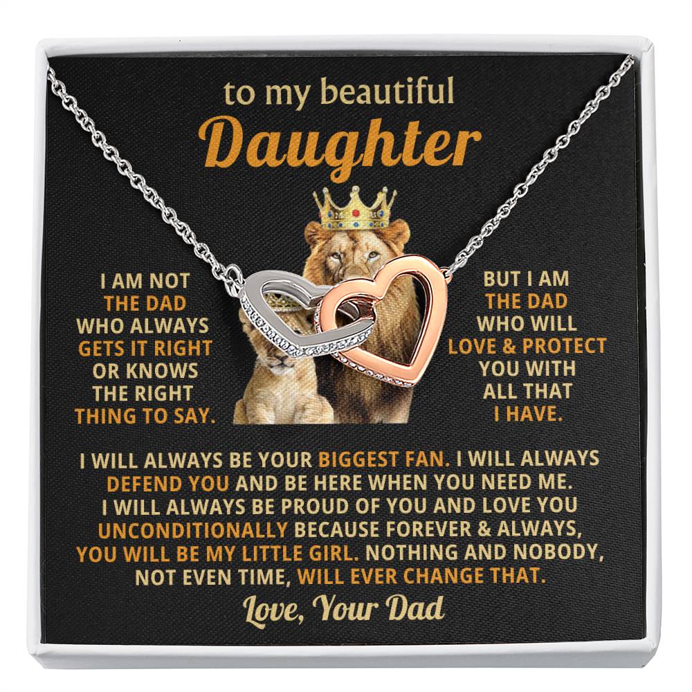 To My Daughter Necklace - Best Surprise Gift for Daughter from Dad for Graduation, Birthday & Christmas - Interlocking Hearts Necklace