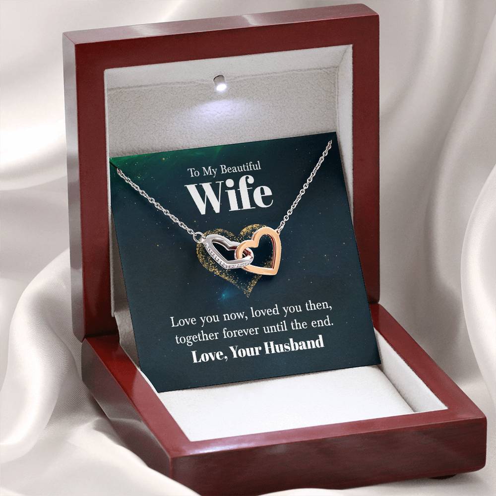 To My Beautiful Wife Necklace - Emotional Love Jewelry Gift from Husband for Valentine’s Day & Birthday Happiness - Interlocking Hearts Necklace