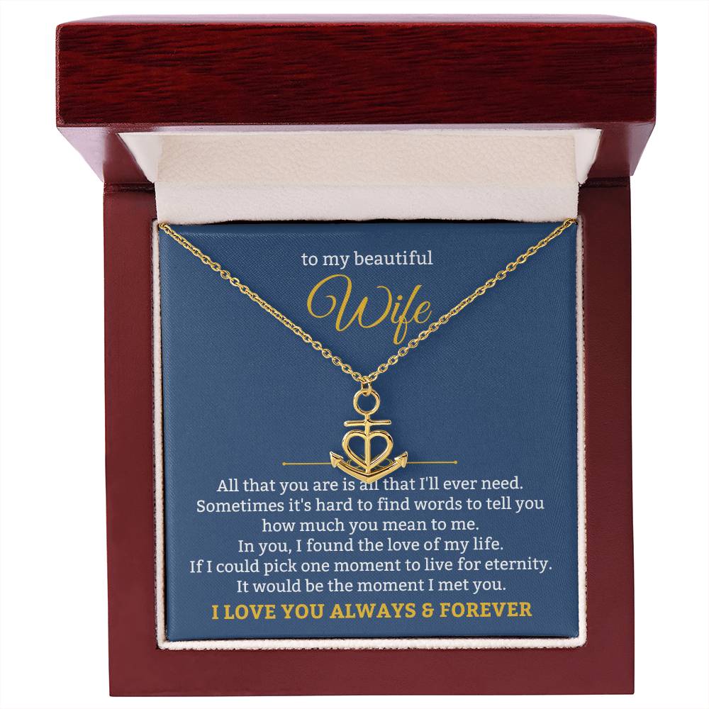 To My Beautiful Wife Necklace - Romantic Gift For Wives - Perfect For Anniversaries, Birthdays Or Special Occasions - Gifts For Her - Anchor Pendant Necklace