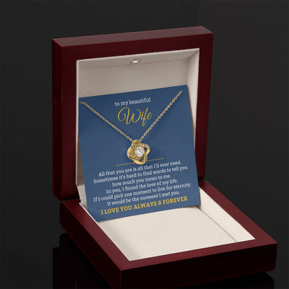 To My Beautiful Wife Necklace - Unforgettable Husband Gift, Emotional Jewelry for Anniversary & Valentine’s Day - Love Knot Necklace