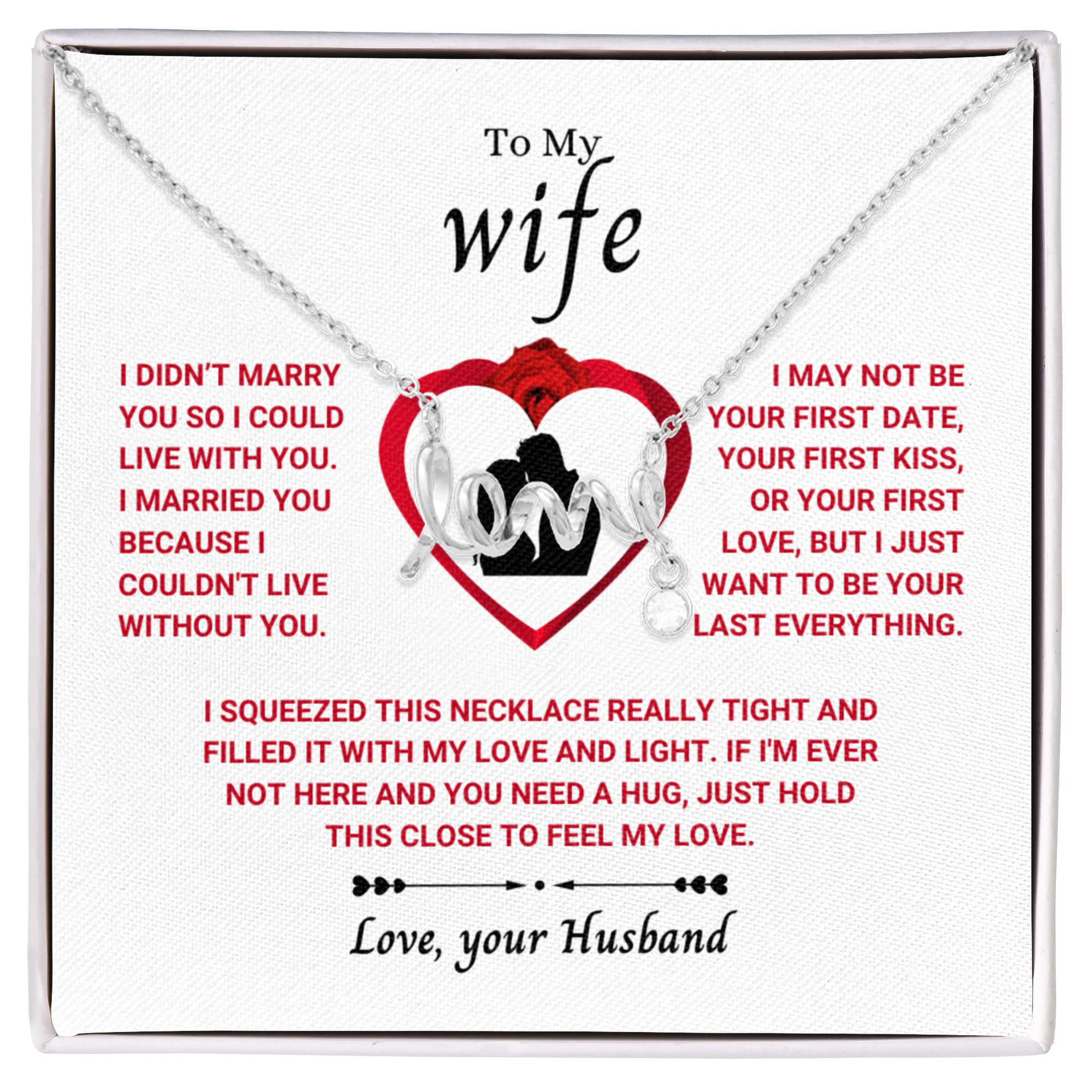 To My Wife Necklace - Soulmate Jewelry Gift from Husband for Birthday, Anniversary & Valentine’s Day - Scripted Love Necklace