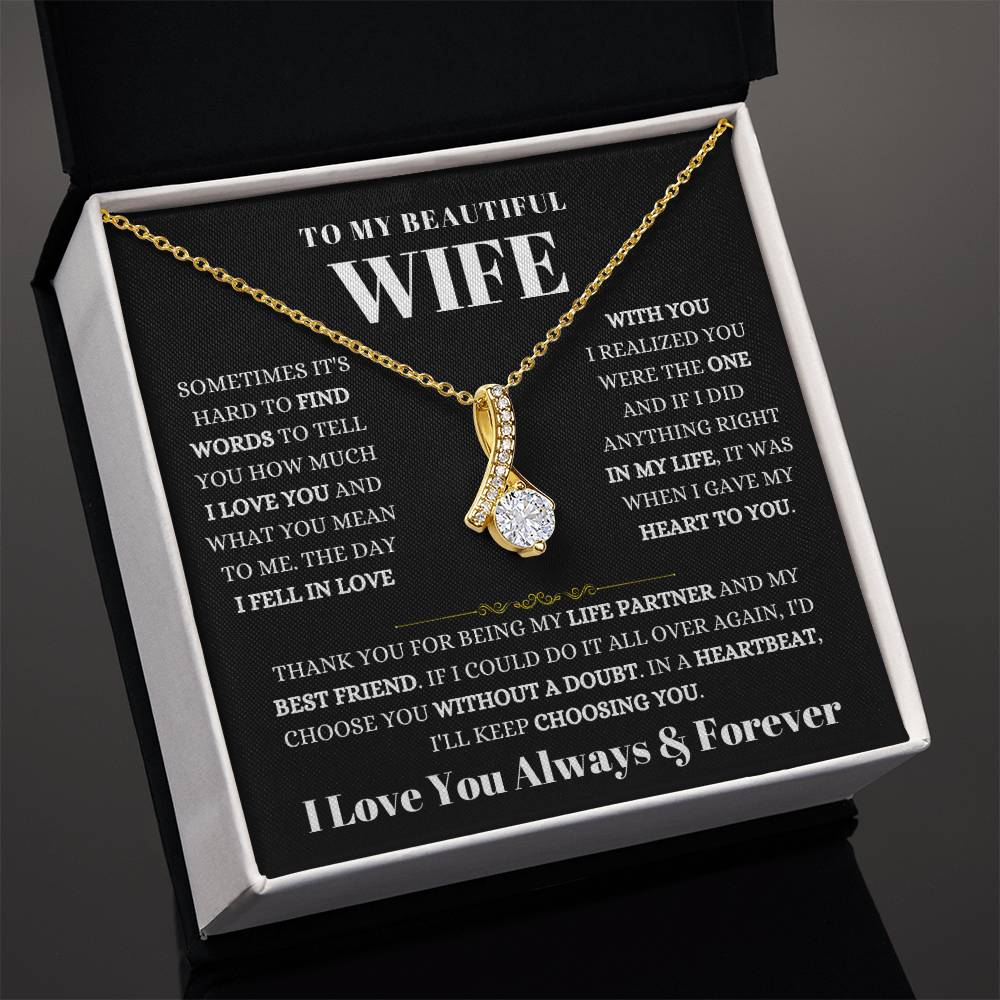 To My Beautiful Wife Necklace - Heartwarming Gift from Husband for Birthday, Anniversary & Valentine’s Day - Alluring Beauty Necklace