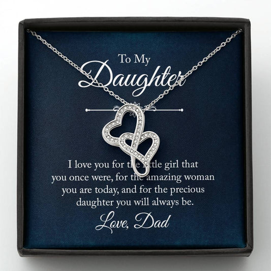 To My Daughter Necklace - Best Proud Dad Jewelry Gift for Daughter’s Special Days & Celebrations - Heart-to-heart Pendant Necklace