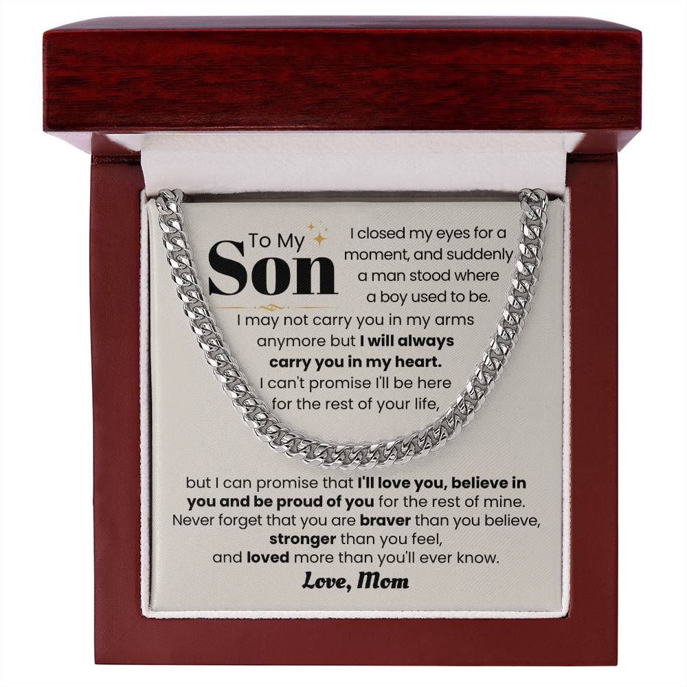 Gift for Grandson from Mom - I may not carry you in my arms - Cuban Link Chain