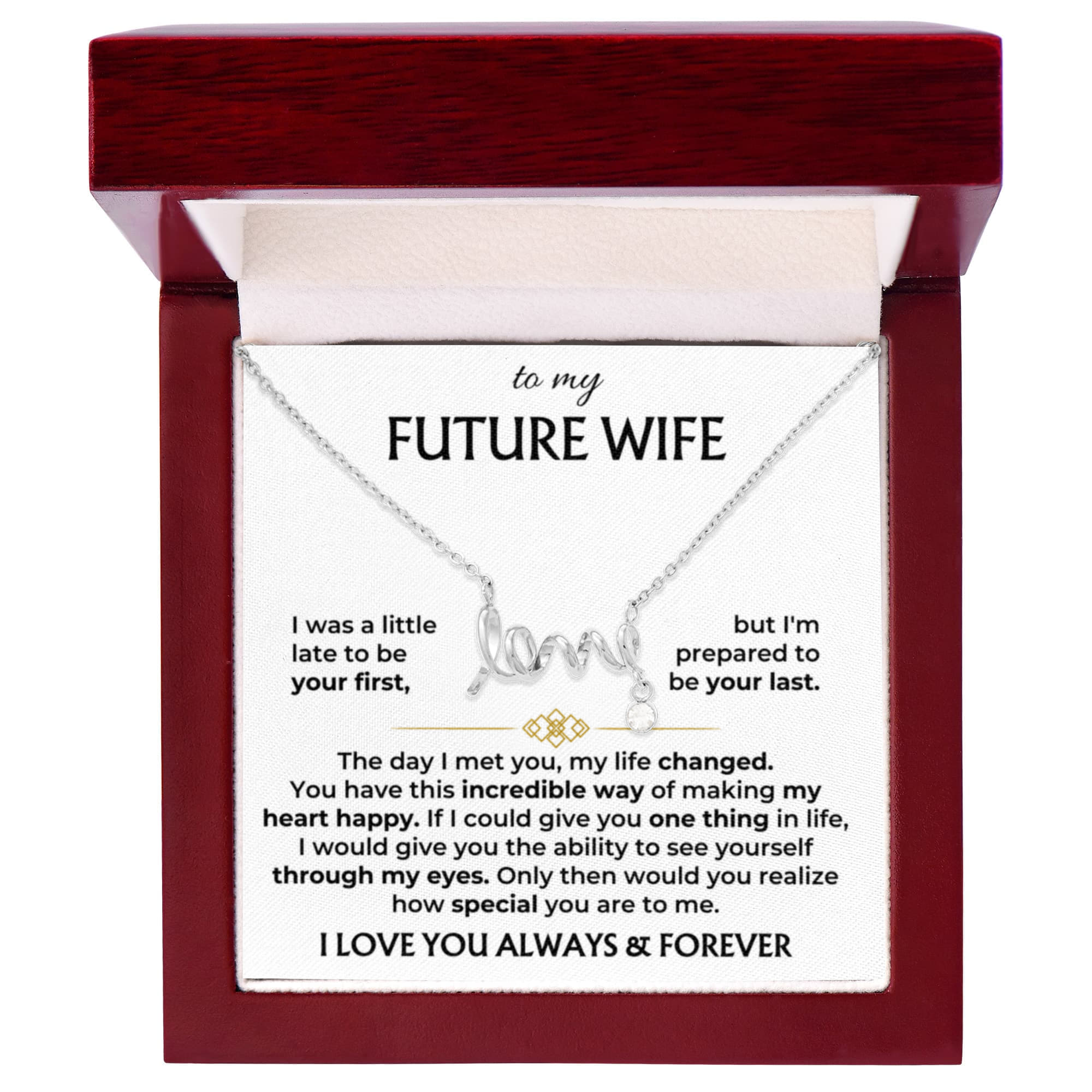 Future Wife Necklace - Romantic Jewelry Gift for Girlfriend for Valentine’s Day, Birthday & Proposal Celebrations - Scripted Love Necklace