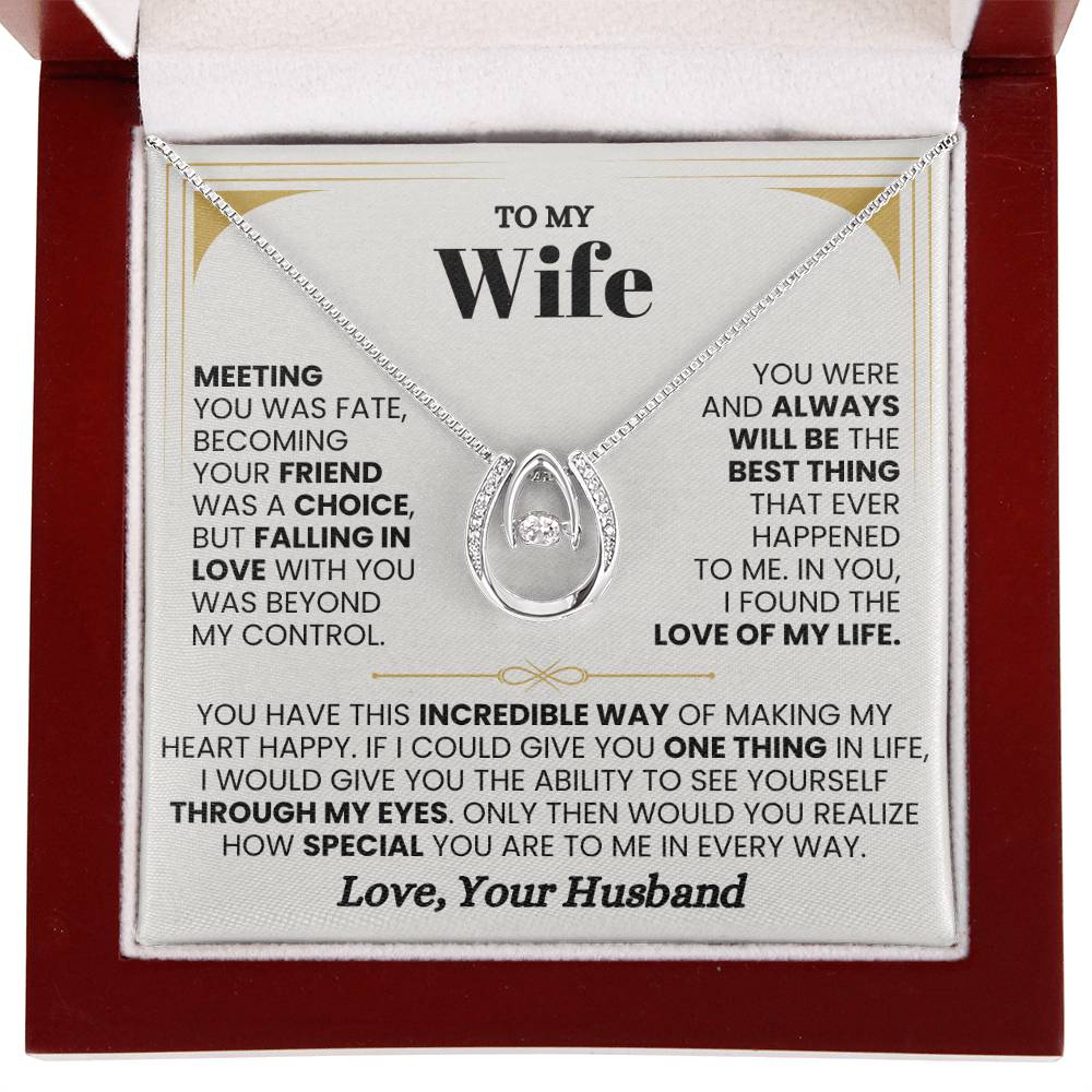 To My Wife Necklace - Husband to Wife Jewelry for Romantic Valentine’s Day, Birthday & Anniversary Gifts - Lucky In Love Necklace
