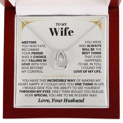 To My Wife Necklace - Husband to Wife Jewelry for Romantic Valentine’s Day, Birthday & Anniversary Gifts - Lucky In Love Necklace