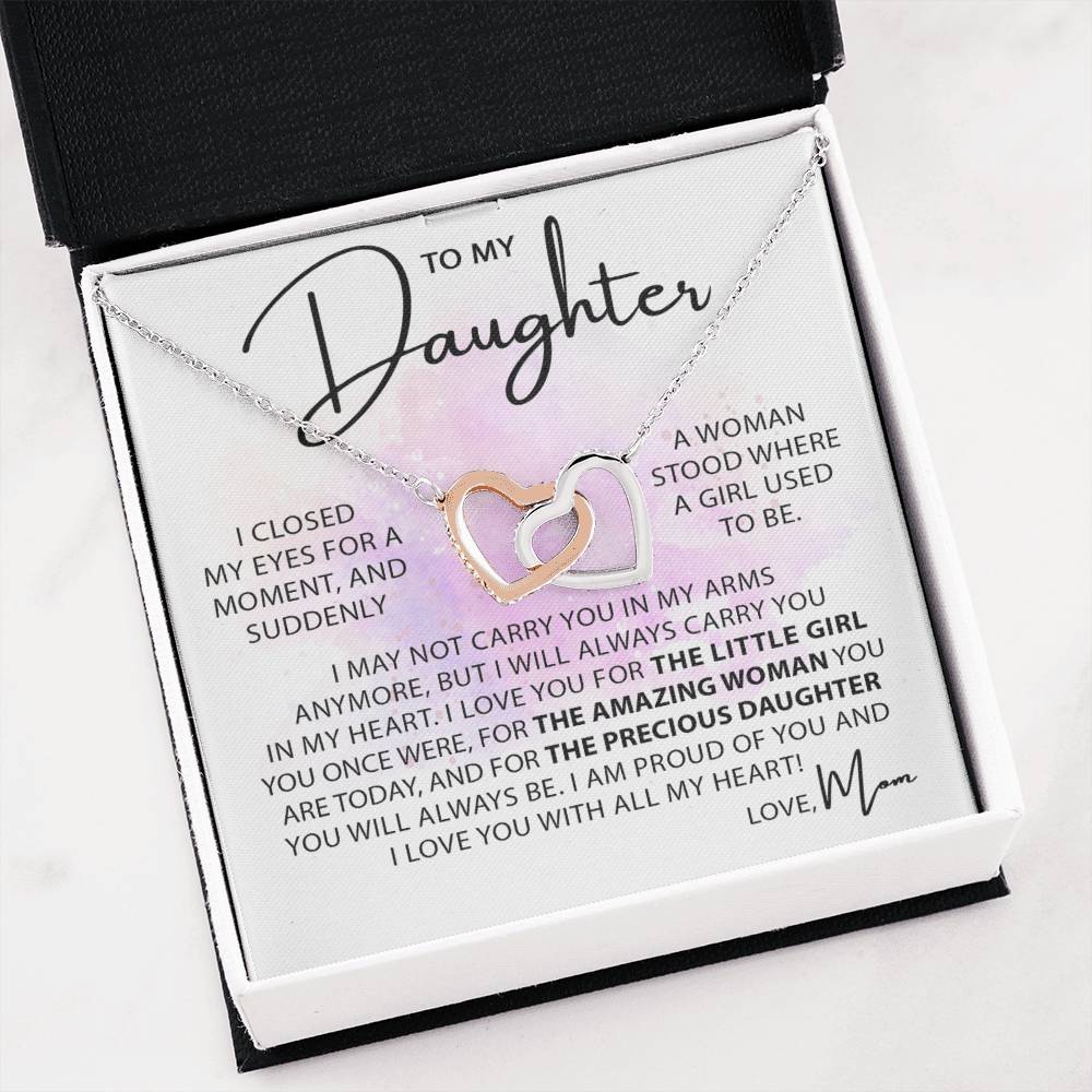 To My Daughter Necklace – Graduation & Christmas Gift from Mom – Interlocking Hearts Necklace