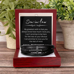 Meaningful Son-in-Law Bracelet Gift, Cross Leather Band with Love Message, Gifts For Son-in-Law, To My Son-in-Law