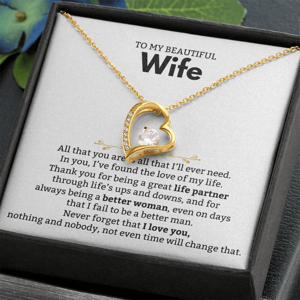 To My Beautiful Wife Necklace - Sentimental Birthday Gift from Husband, Romantic Jewelry for Valentine’s Day & Holidays - Forever Love Necklace
