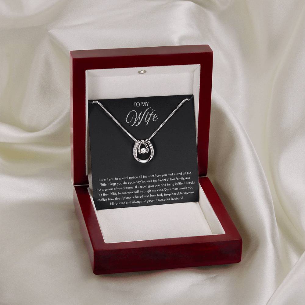 To My Wife Necklace - Beautiful Wife Jewelry Gift for Birthday, Valentine’s Day & Special Romantic Moments - Lucky In Love Necklace