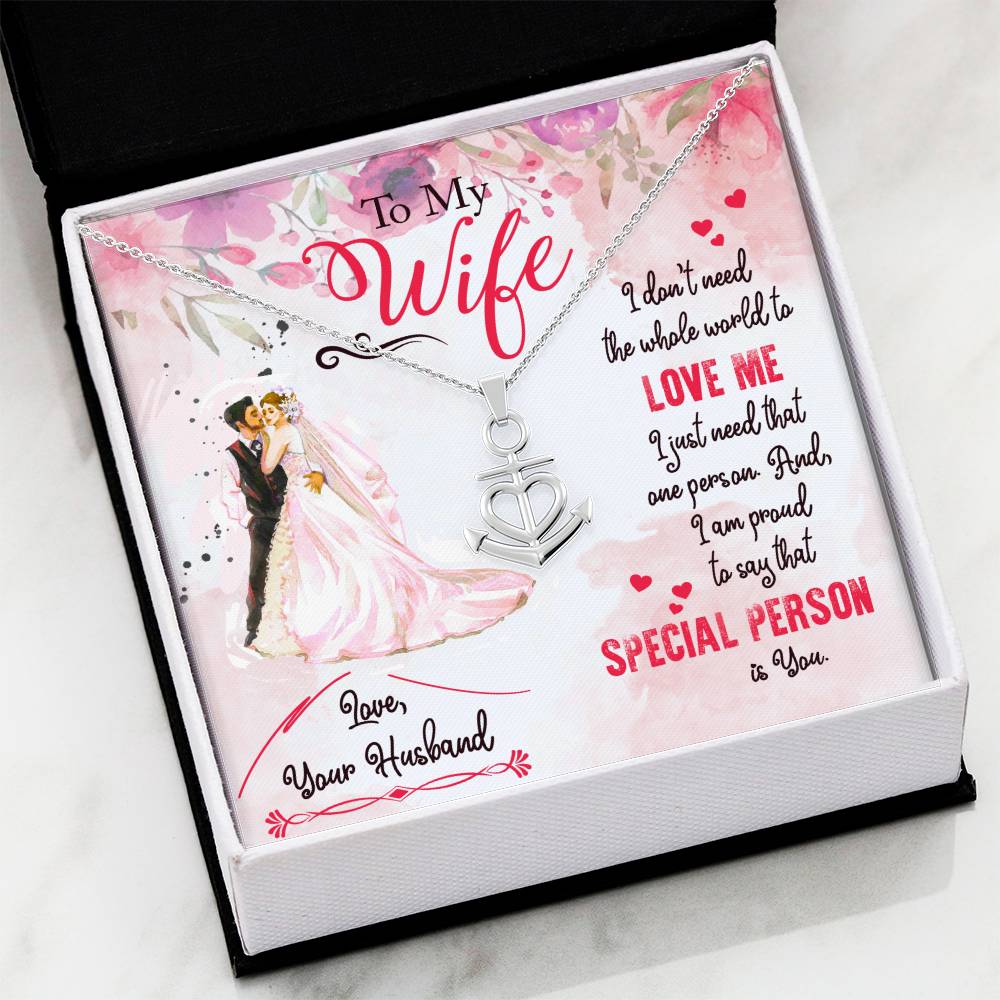 To My Wife Necklace - Loving Husband to Wife Gift for Christmas, Valentine’s Day, Anniversary & Special Days - Anchor Pendant Necklace