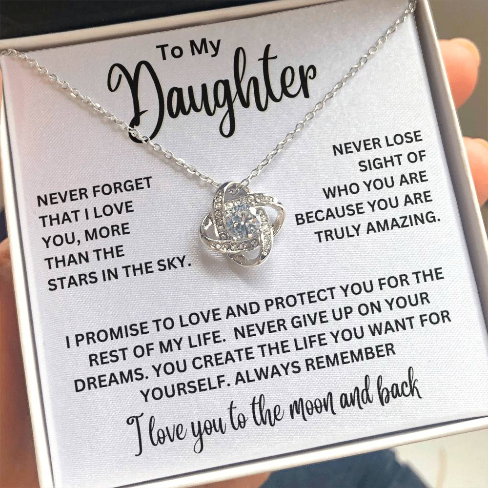 To My Daughter Necklace - I love you to the moon and back - Love Knot Necklace Gift for Daughter