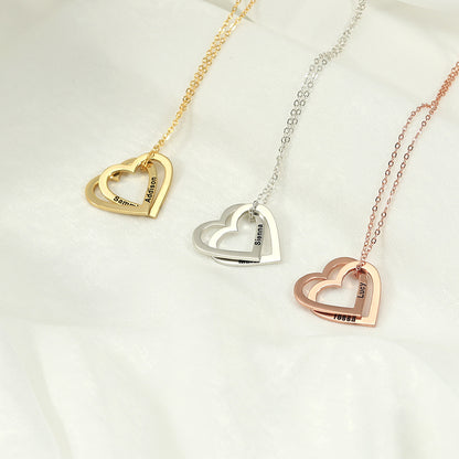 Exquisite and Noble Double Heart Interlocking Customizable Name Versatile Necklace