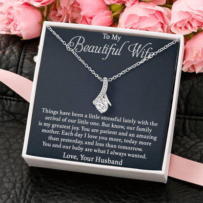 To My Beautiful Wife Necklace - Perfect Romantic Surprise from Husband for Anniversary, Birthday & Valentine’s Day - Alluring Beauty Necklace