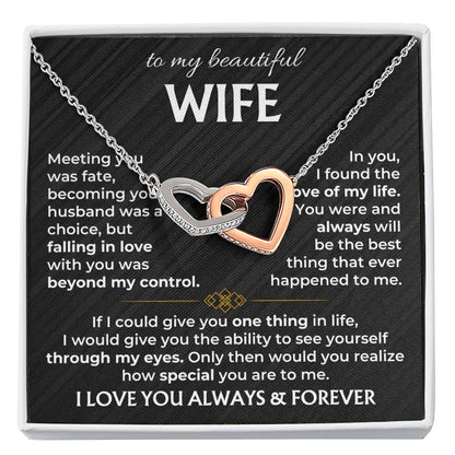 To My Wife Necklace from Husband - Emotional Jewelry Gift for Anniversary, Birthday & Valentine’s Day - Interlocking Hearts Necklace