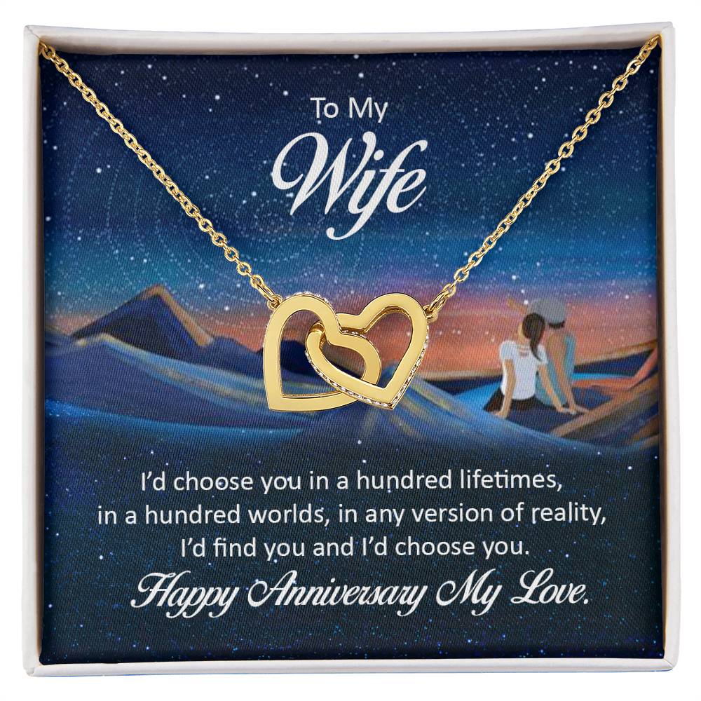 To My Wife Necklace - Best Loving Jewelry Gift for Anniversary - Interlocking Hearts Necklace