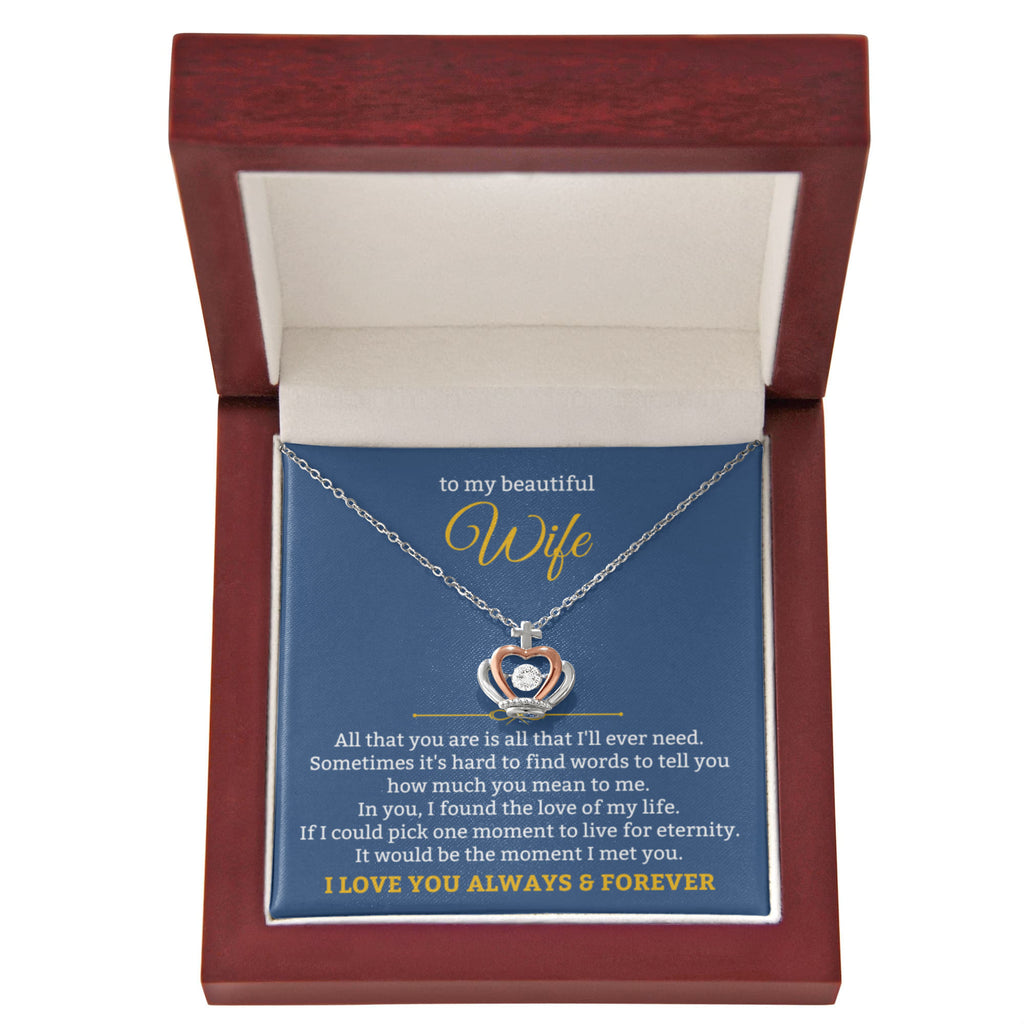 To My Beautiful Wife Necklace - Romantic Gift For Wives - Perfect For Anniversaries, Birthdays Or Special Occasions - Gifts For Her - Crown Pendant Necklace