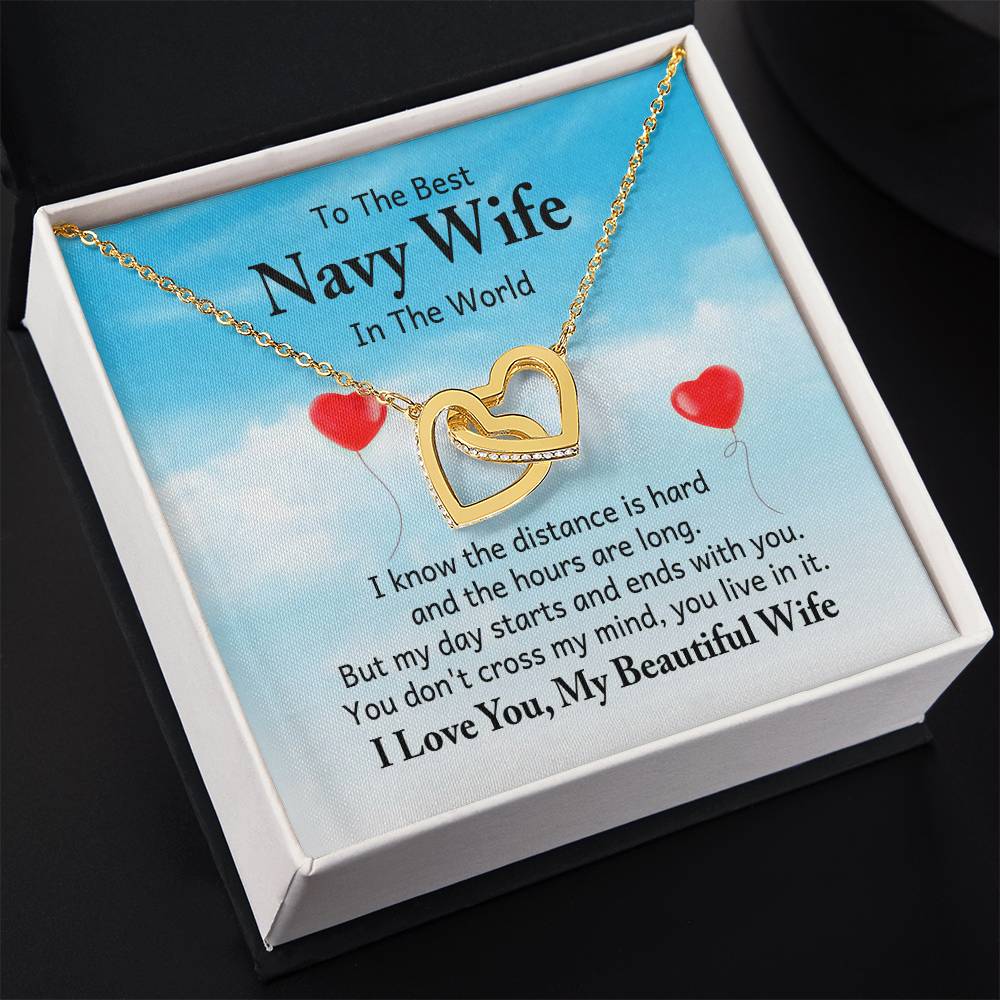 To the best navy wife in the world - I know the distance is hard - Interlocking Hearts Necklace