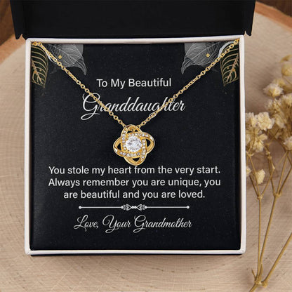 To My Granddaughter Necklace – Gift from Grandmother for Any Special Occasion – Love Knot Necklace