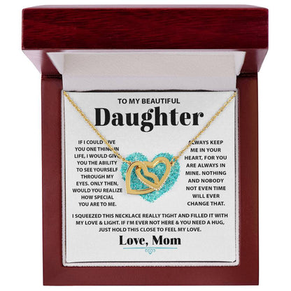 To My Daughter Necklace – Mom’s Choice for Daughter Birthday Graduation – Interlocking Hearts Necklace