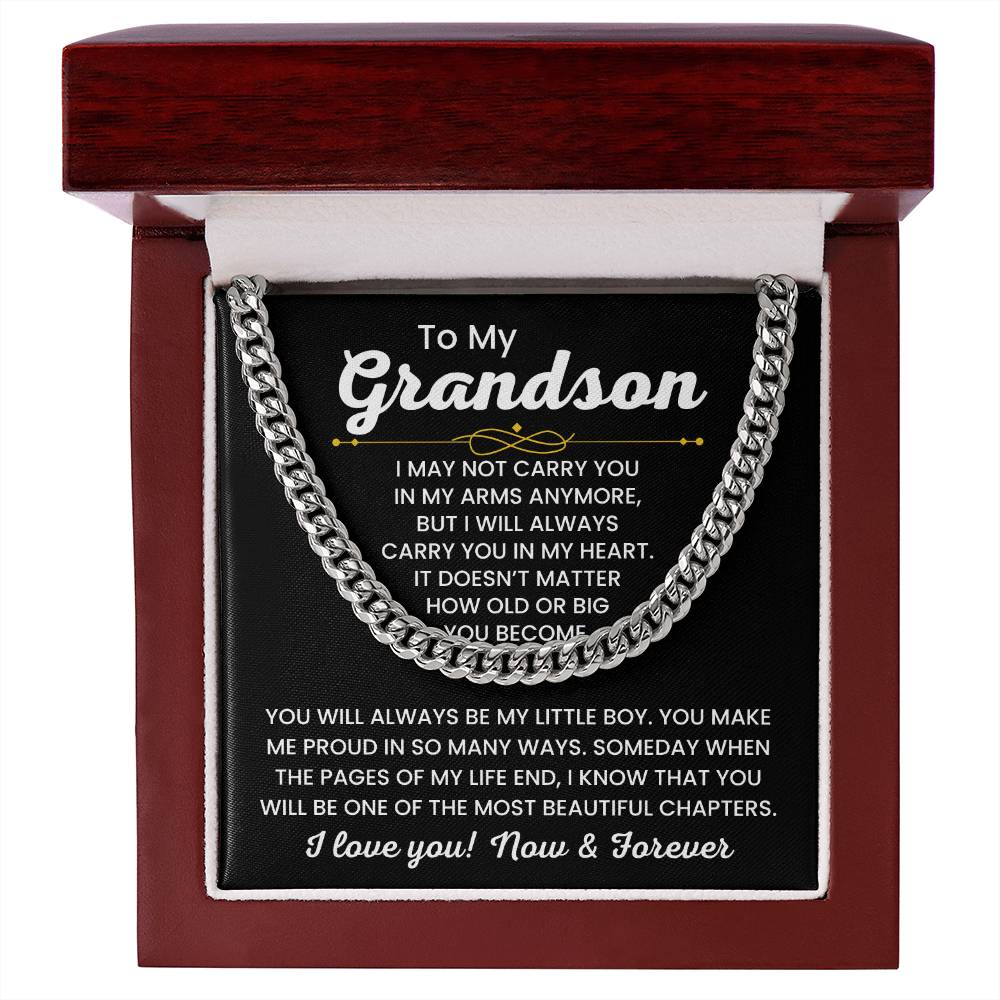 To My Grandson, Cuban Link Chain Necklace for Grandson, Birthday Gift, Stylish Teen & Young Men Accessory,