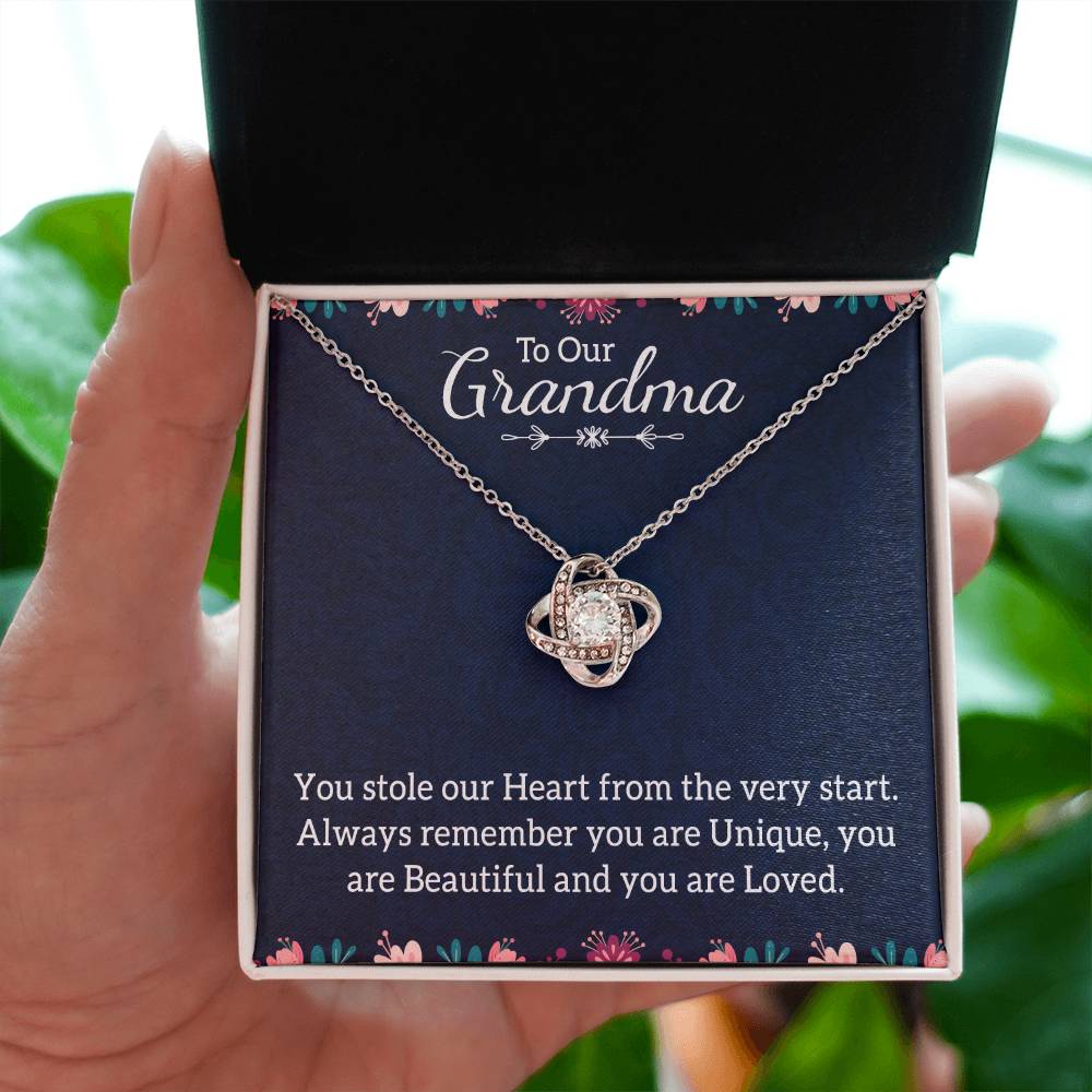 To Our Grandma Necklace - You stole our heart from the very start - Love Knot Necklace