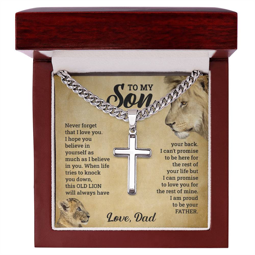To My Son - Gift for Son from Dad - I can promise to love you for the rest of mine - Artisan Cross with Cuban Link Chain