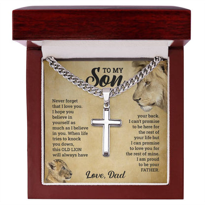 To My Son - Gift for Son from Dad - I can promise to love you for the rest of mine - Artisan Cross with Cuban Link Chain