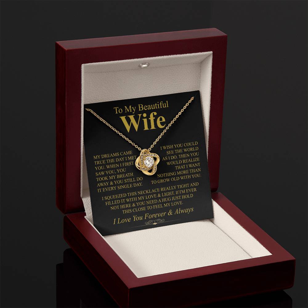 To My Beautiful Wife Necklace - Meaningful Romantic Gift for Wife from Husband for Valentine’s Day & Forever Love - Love Knot Necklace