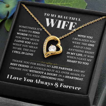 To My Beautiful Wife Necklace - Romantic Birthday Jewelry Gift from Husband for Valentine’s Day & Long Lasting Memories - Forever Love Necklace