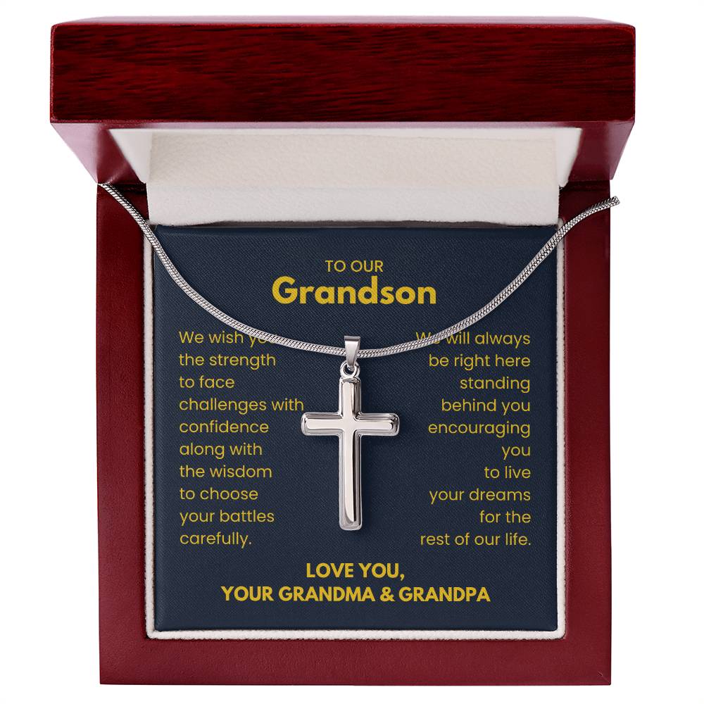 To Our Grandson - Grandson Gift from Grandma and Grandpa - Artisan Cross Necklace