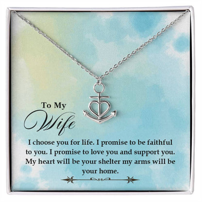To My Wife Necklace - Special Love Jewelry for Wife from Husband for Birthday, Anniversary & Valentine’s Day - Anchor Pendant Necklace