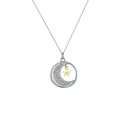 Moon and Back Gift for Mom | Star Moon Diamond Necklace
