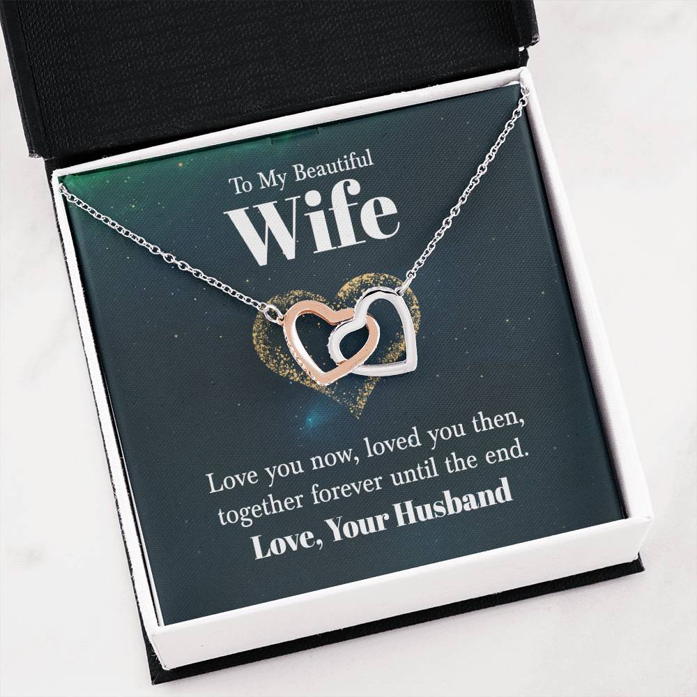 To My Beautiful Wife Necklace - Emotional Love Jewelry Gift from Husband for Valentine’s Day & Birthday Happiness - Interlocking Hearts Necklace