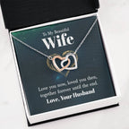 To My Beautiful Wife Necklace - Emotional Love Jewelry Gift from Husband for Valentine’s Day & Birthday Happiness - Interlocking Hearts Necklace
