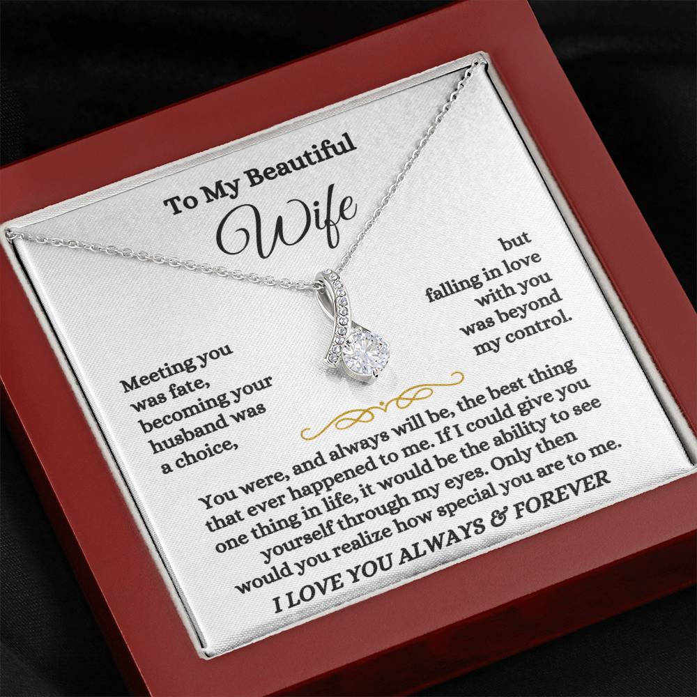 To My Beautiful Wife Necklace - Beautiful Wife Jewelry Gift for Birthday, Valentine’s Day & Special Romantic Moments - Alluring Beauty Necklace
