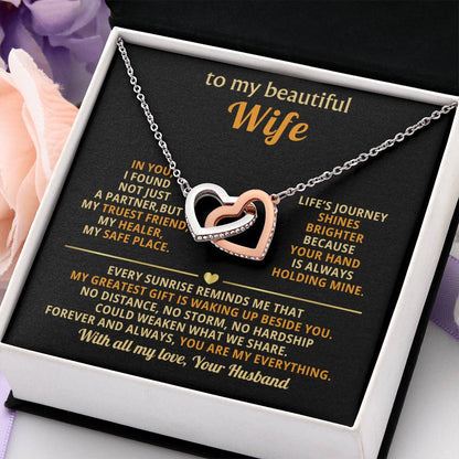 Thoughtful Romantic Wife Gift - Jewelry from Husband for Any Occasion - Interlocking Hearts Necklace