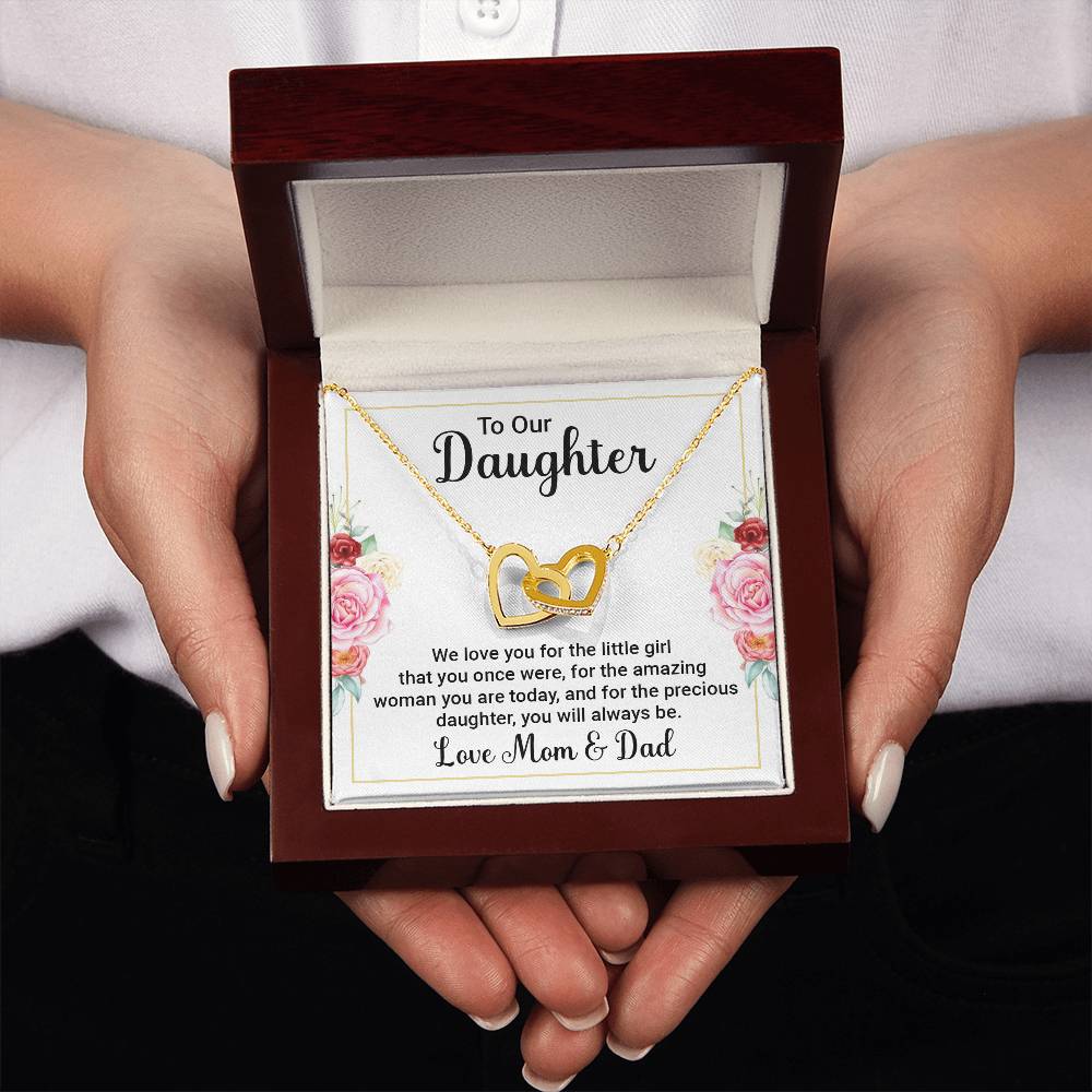To Our Daughter Necklace – Daughter Graduation & Birthday Present from Mom and Dad – Interlocking Hearts Necklace