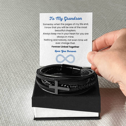 To My Grandson Bracelet – Birthday, Graduation, Christmas Gift – Men's Cross Bracelet