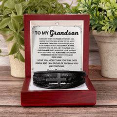 Leather Bracelet for Grandson, Inspirational Jewelry Gift from Grandpa, To My Grandson