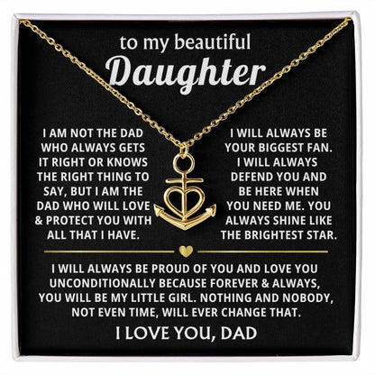 To My Daughter Necklace - Best Gift for Daughter from Dad - Anchor Pendant Necklace