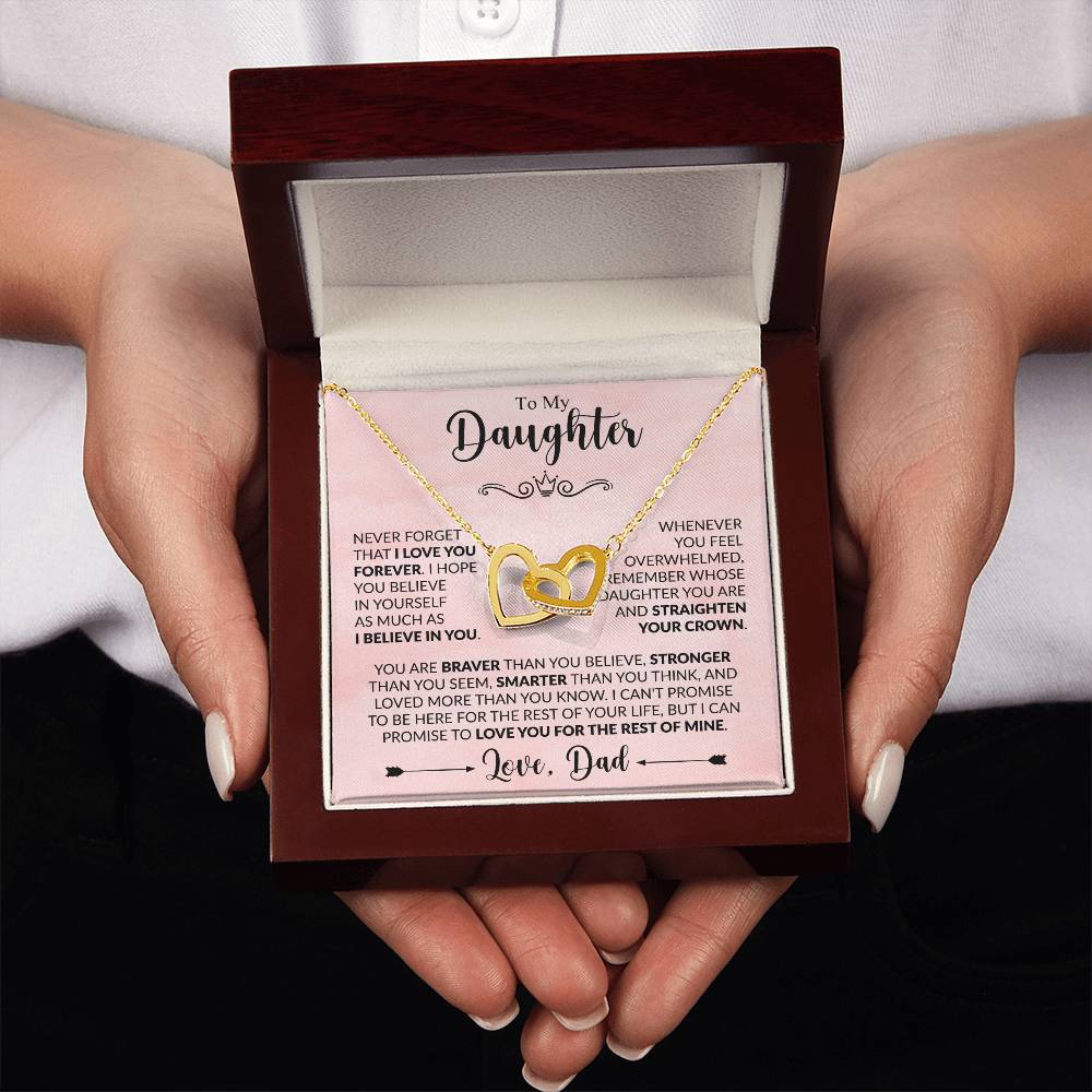 To My Daughter Necklace – Dad to Daughter Birthday Jewelry – Interlocking Hearts Necklace